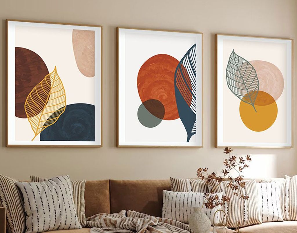 Falikép szett, 3 db, levelek - körök, többszínű, 50x70 cm - TRIO - Butopêa termék 2. képe